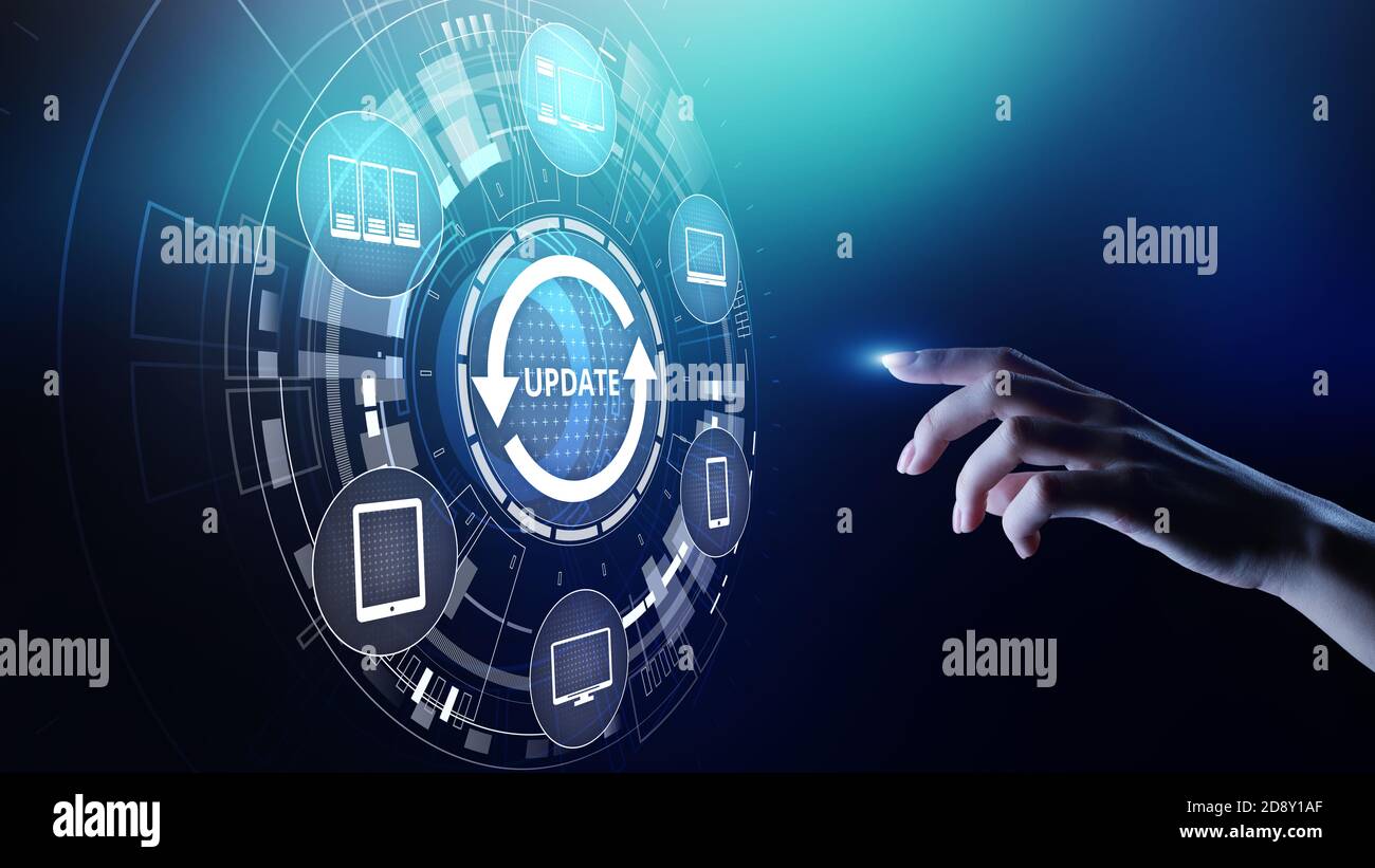 Update System Upgrade Software version technology concept on virtual screen Stock Photo