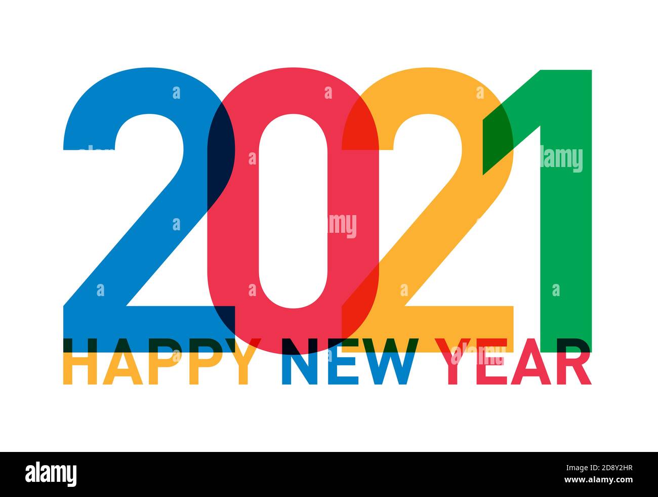Happy new year 2021 card from the world in different languages and colors Stock Photo