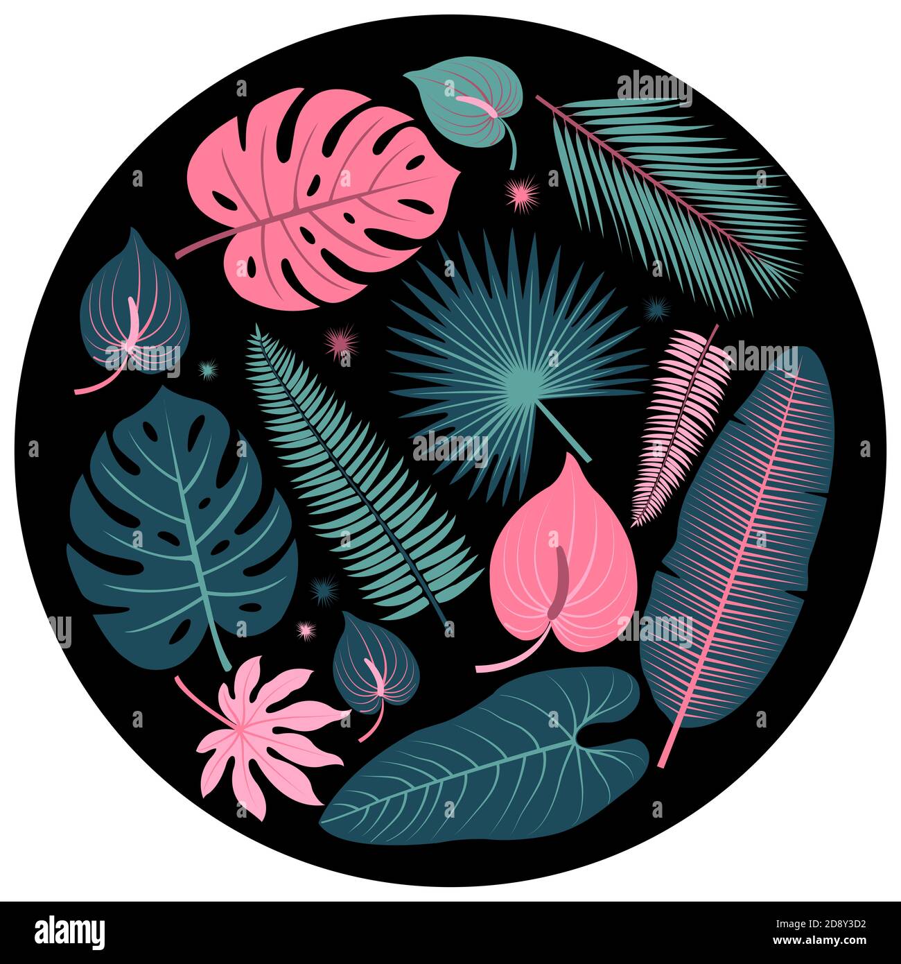 Tropical plant leaves. Illustration collection. Stock Photo