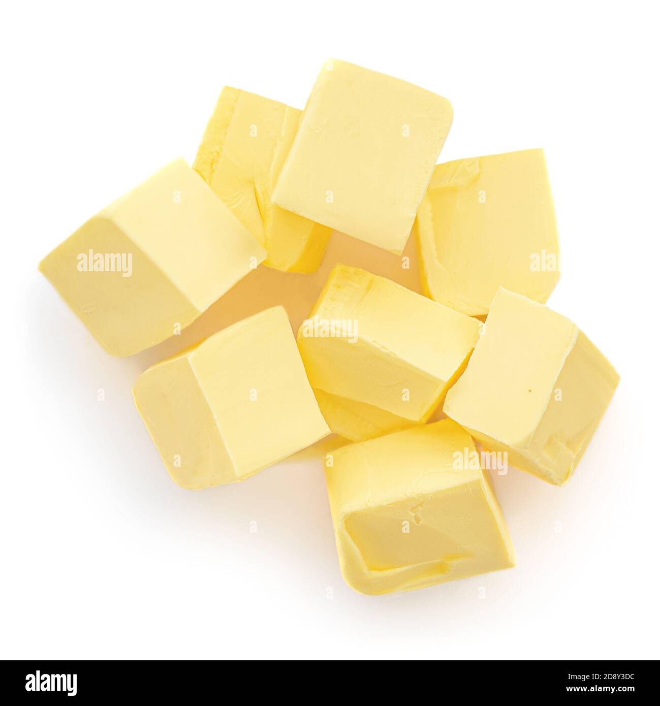 Pieces of butter isolated on white background. Fresh Butter cubes top ...