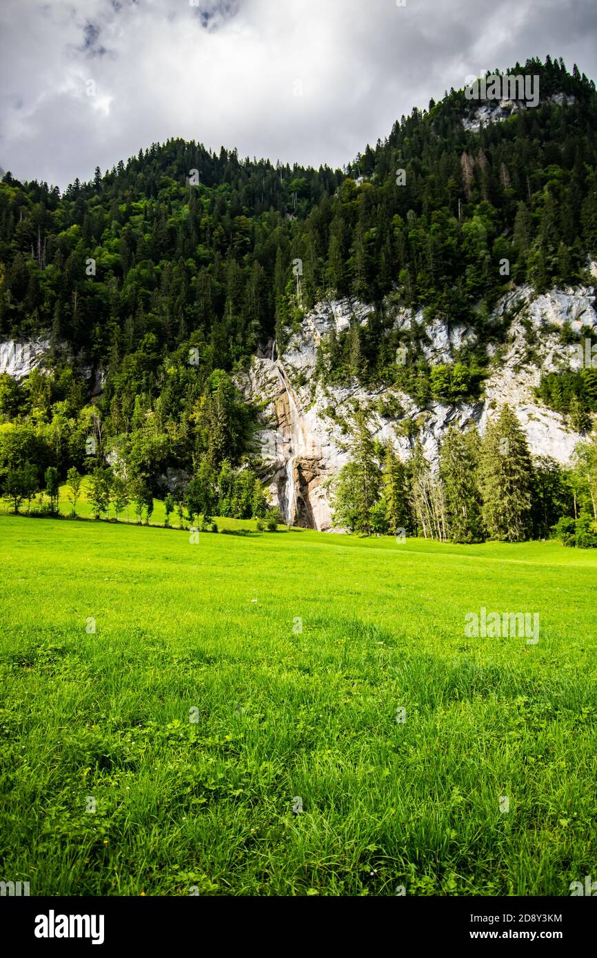 swiss nature at clouedy weather at near Klontalersee lake Stock Photo