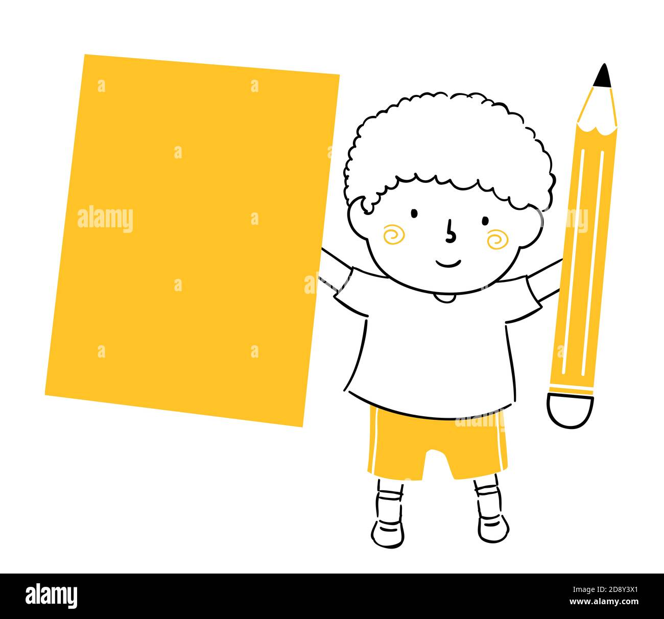 Illustration of a Kid Boy Student Holding a Big Blank Paper and Pencil ...