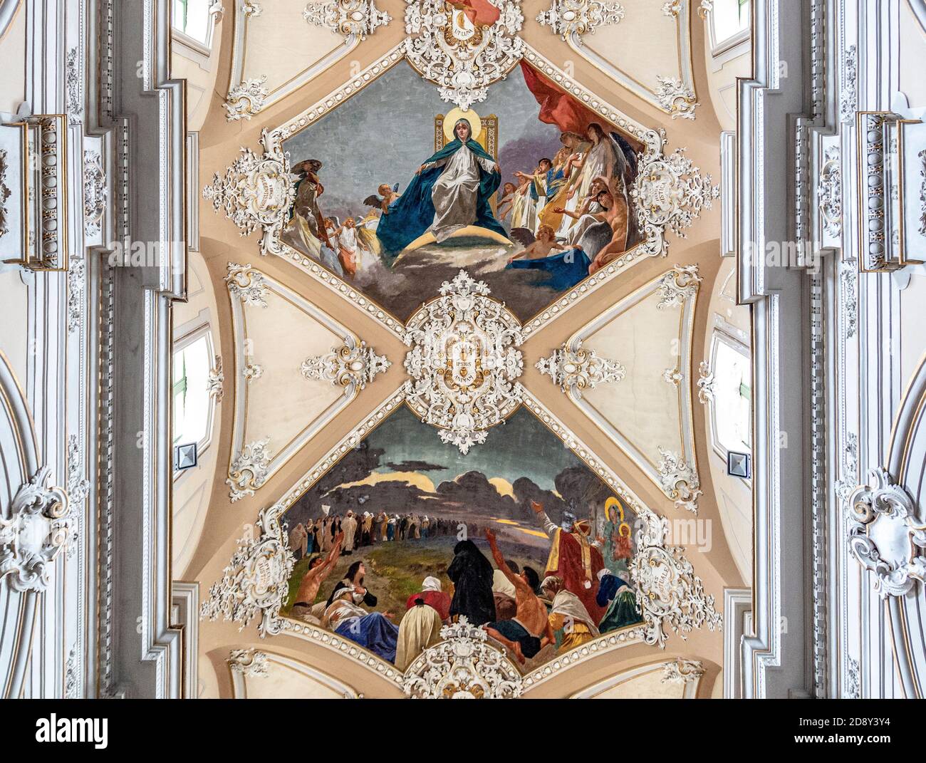 Ceiling of he Basilica della Collegiata in Catania, Sicily, Italy. It is considered an example of Sicilian Baroque architecture. Stock Photo