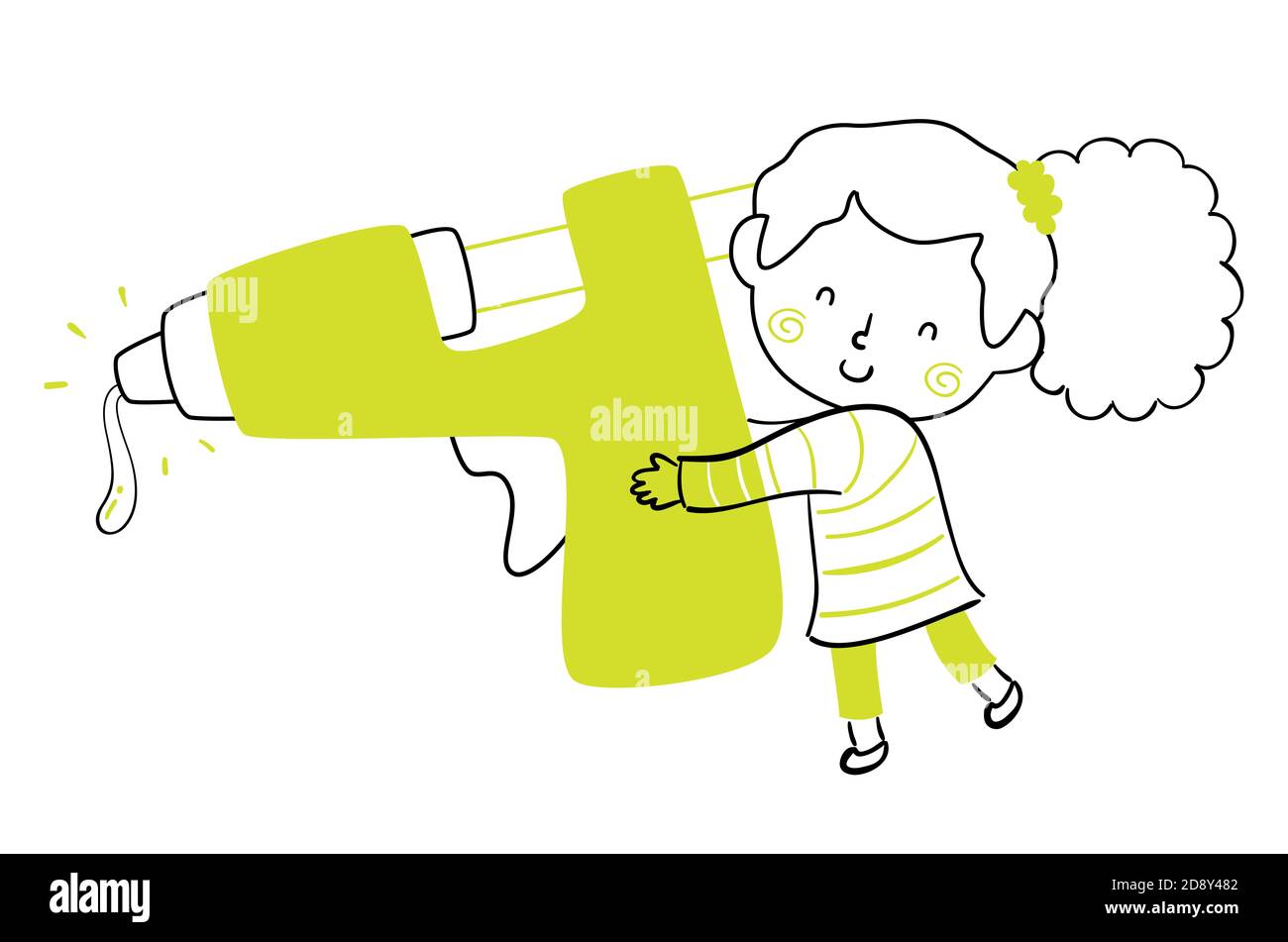 Illustration of a Kid Girl Holding a Big Glue Gun for Craft Stock Photo