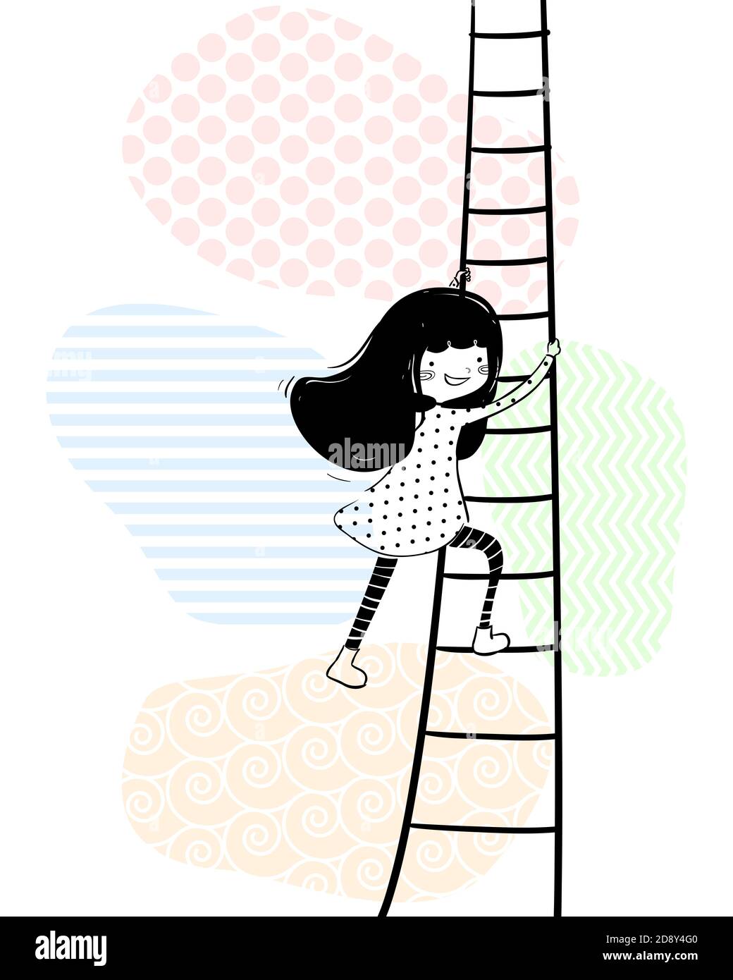 Illustration of a Girl Doodle Climbing a Ladder and Smiling Stock Photo