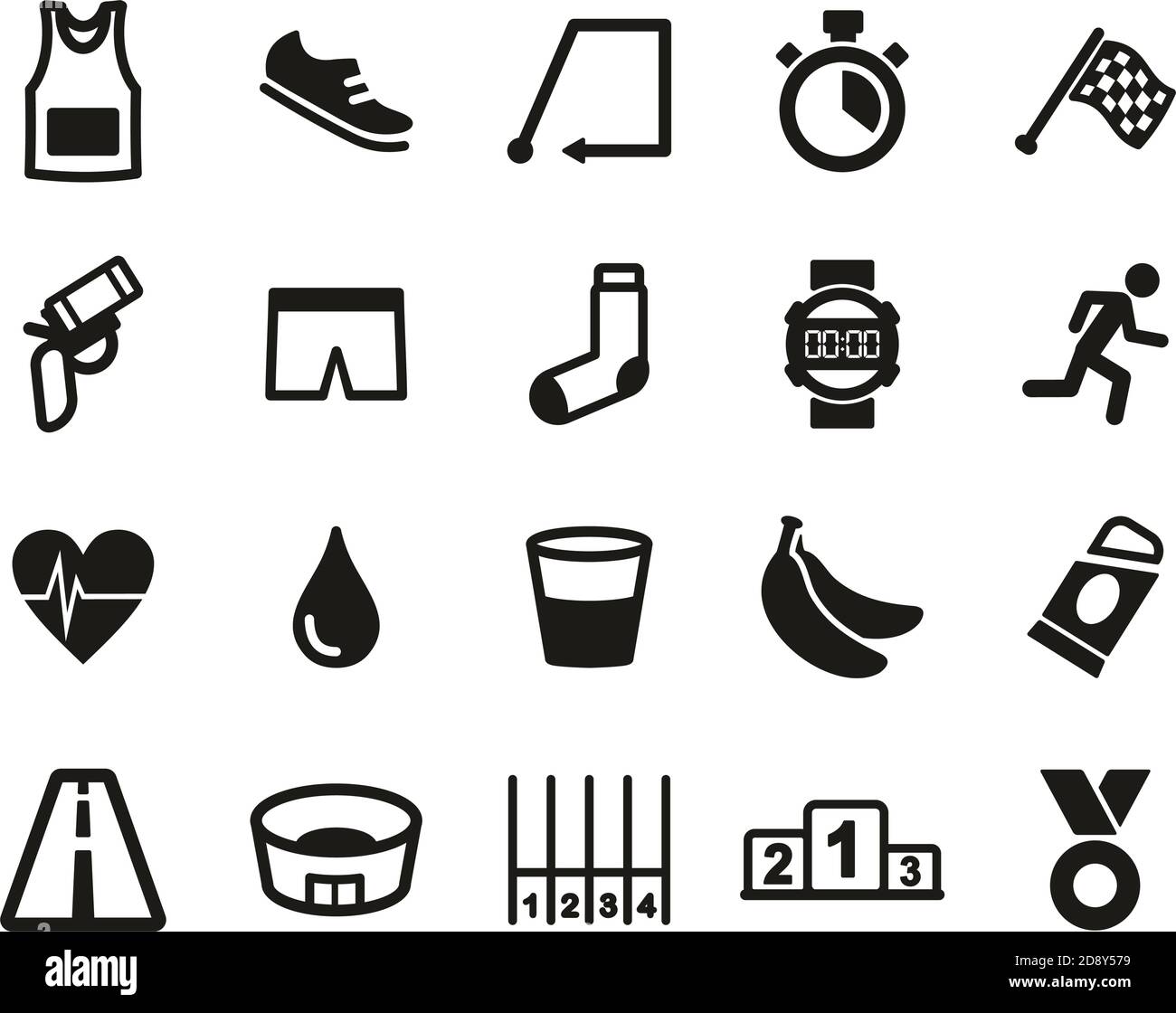 Marathon Or Marathon Race Icons Black & White Set Big Stock Vector
