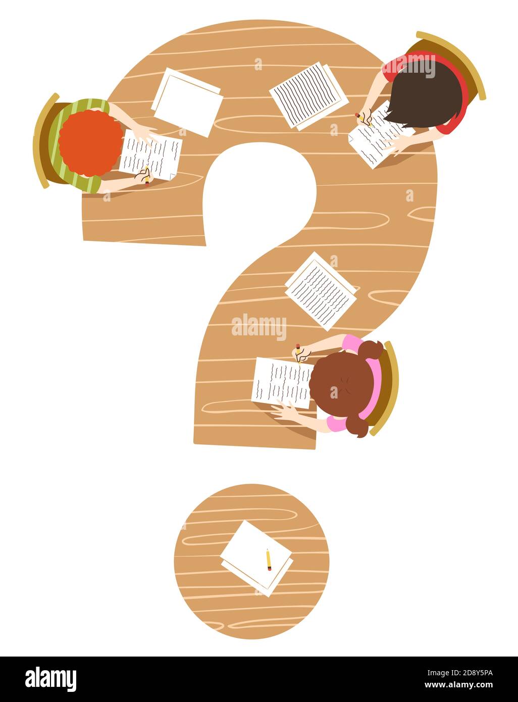 Illustration of Kids Writing on a Wooden Table Shaped Like a Question Mark Stock Photo Alamy