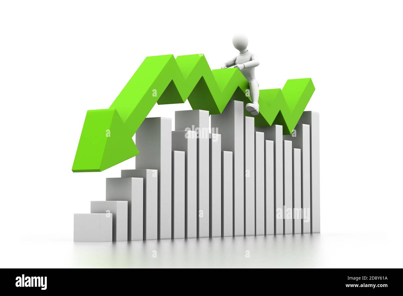 Businessman Moving Down On An Arrow Graph Stock Photo Alamy