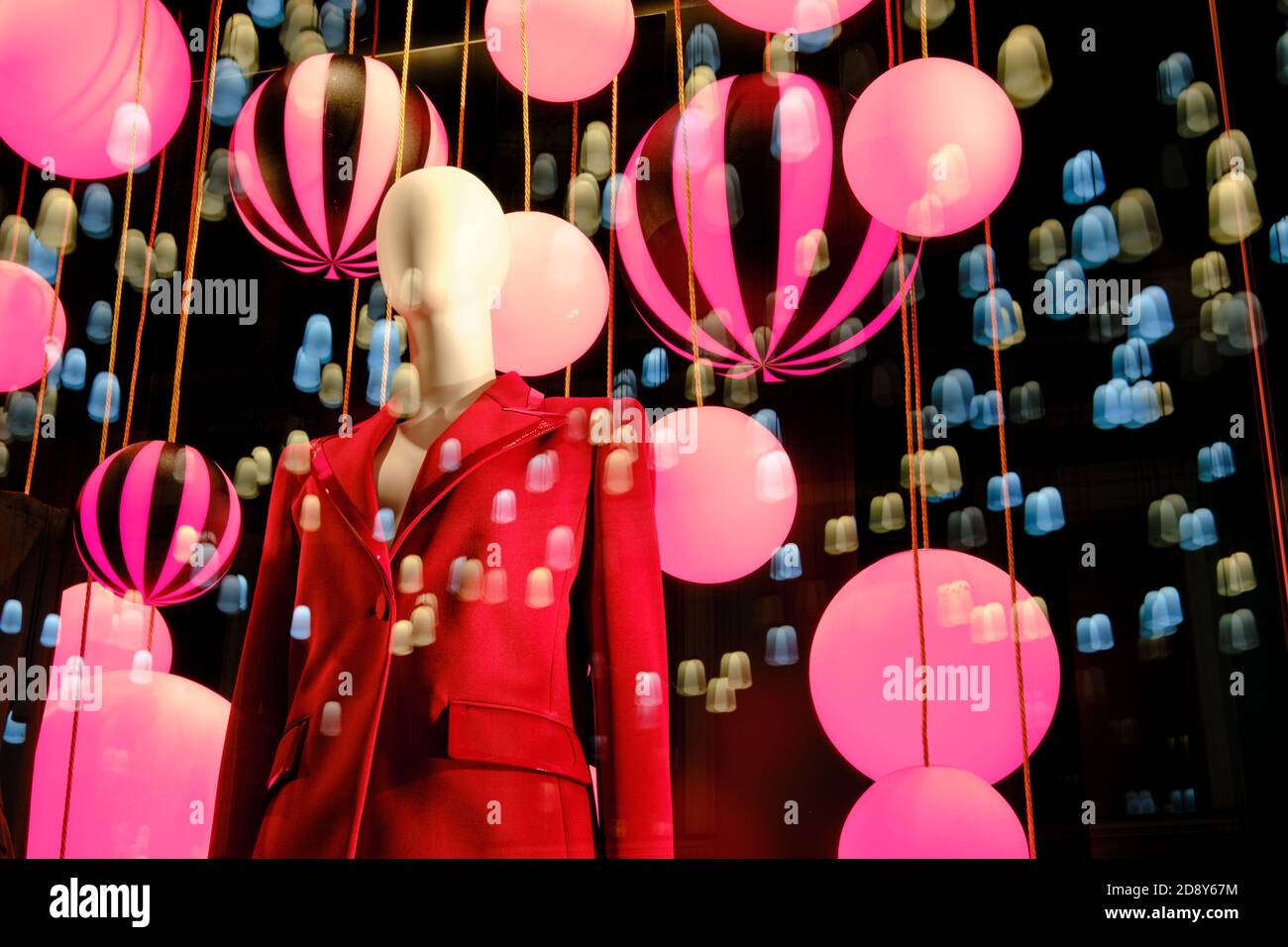 Windows clothing stores with balloons and lanterns on the eve of