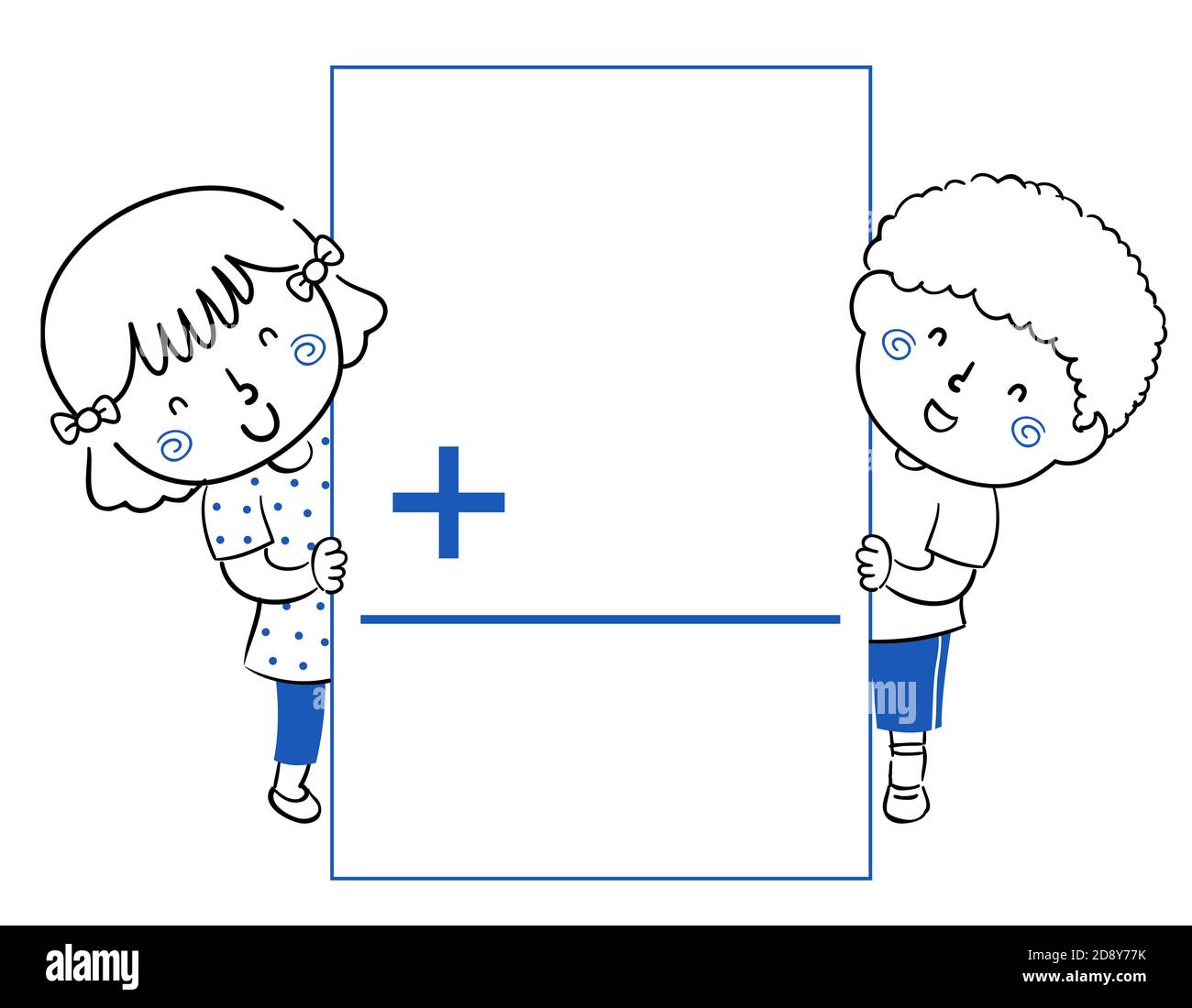 Illustration of Kids Holding an Addition Flash Card with Blank Space and Plus Operator Stock Photo