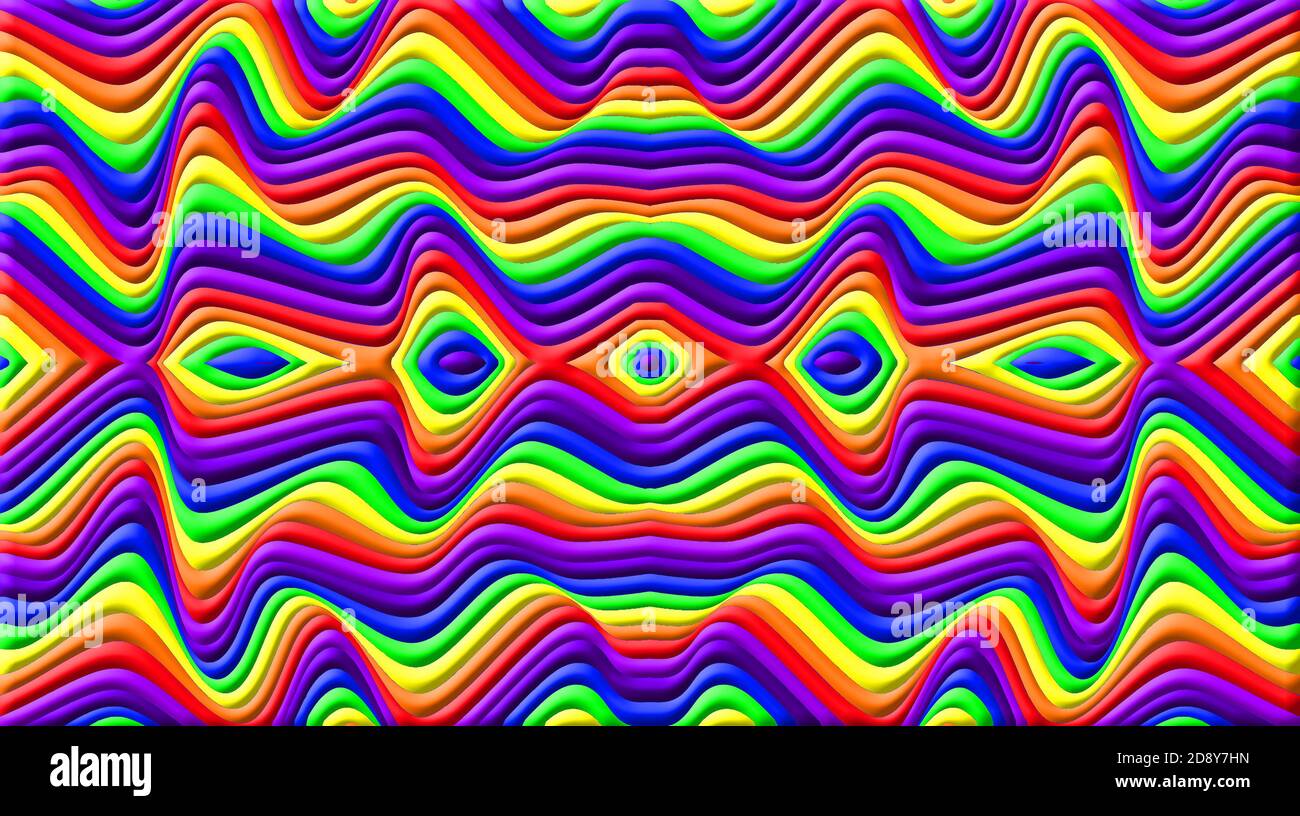3D Rainbow colours in wavy lines Stock Photo