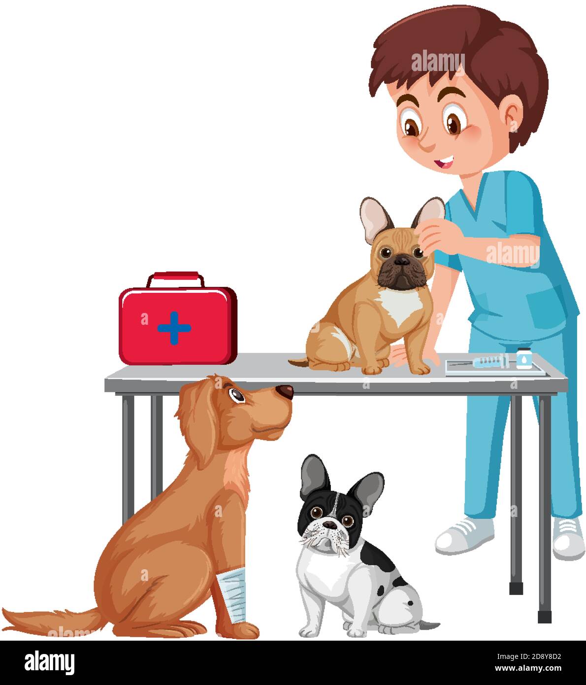 Veterinary doctor and dogs on white background illustration Stock