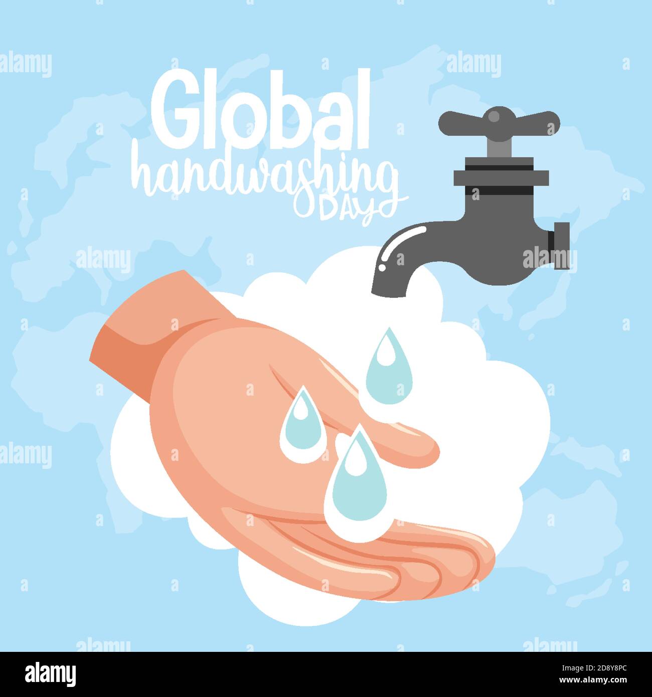 Global Hand washing Day logo with water from tap and water drop ...