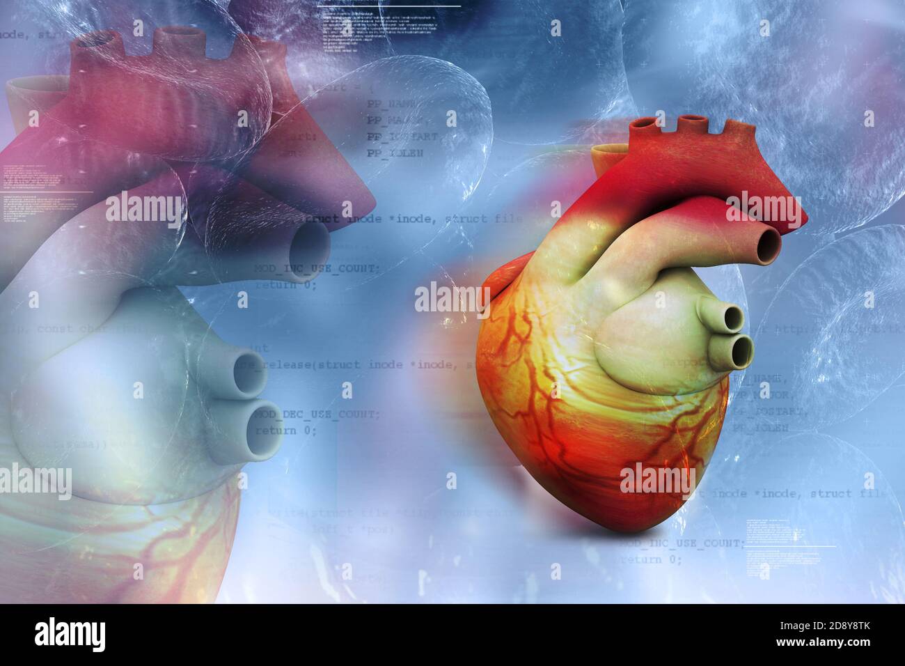 Digital illustration of Human heart in abstract medical background ...