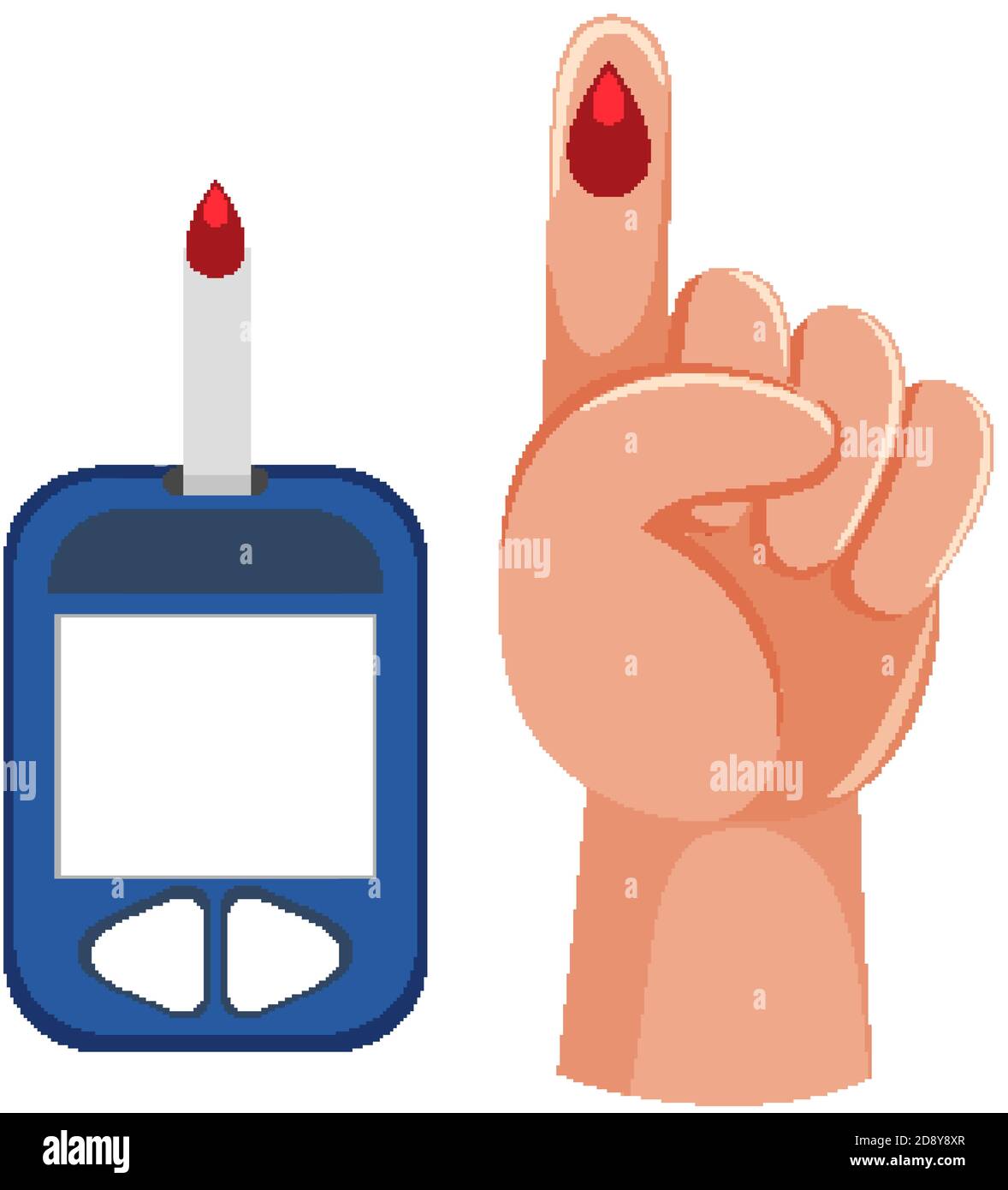 Medical blood glucose measurement with blood on finger illustration