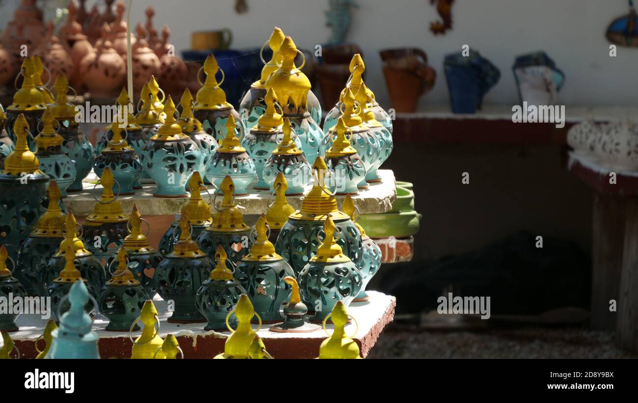 Colorful handmade ceramic candlesticks for sale Stock Photo Alamy