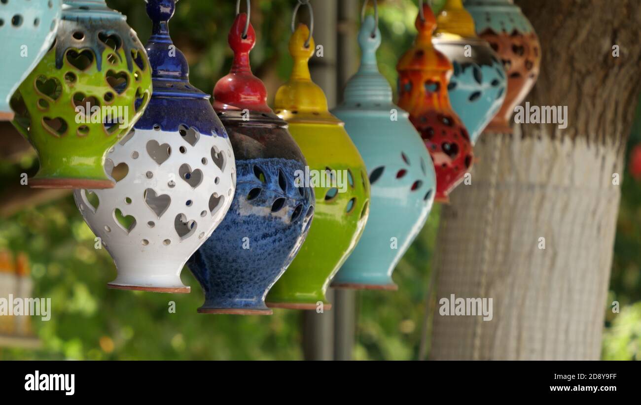 Colorful handmade ceramic candlesticks for sale Stock Photo Alamy