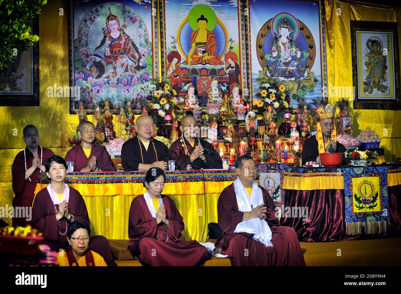 Buddhist people pray at Borobudur Temple on Vesak Day. Buddist celebrate Vesak Day to honour the