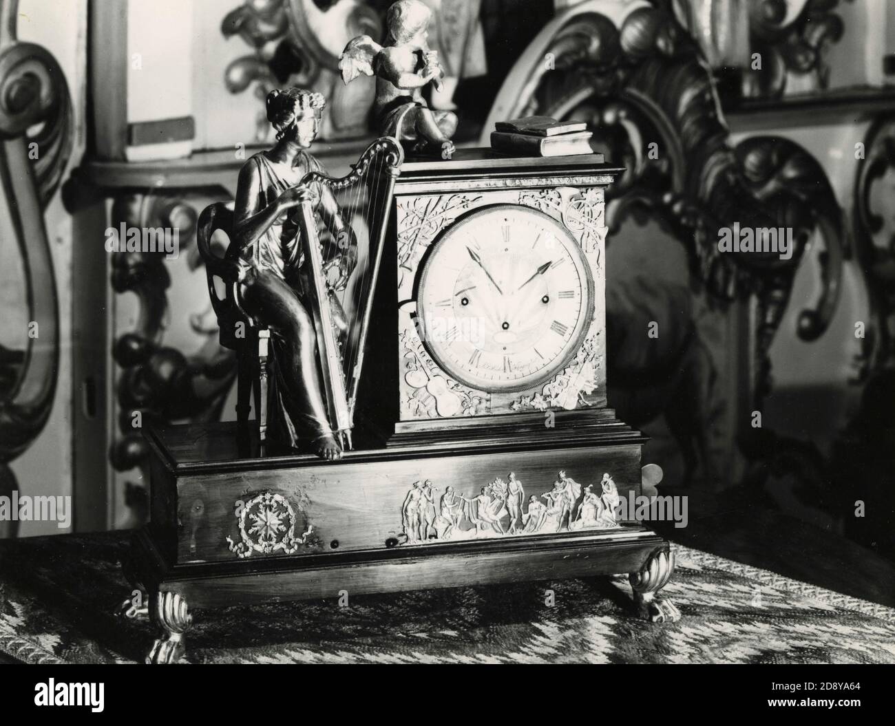 Antique mechanical clock with music box Stock Photo Alamy