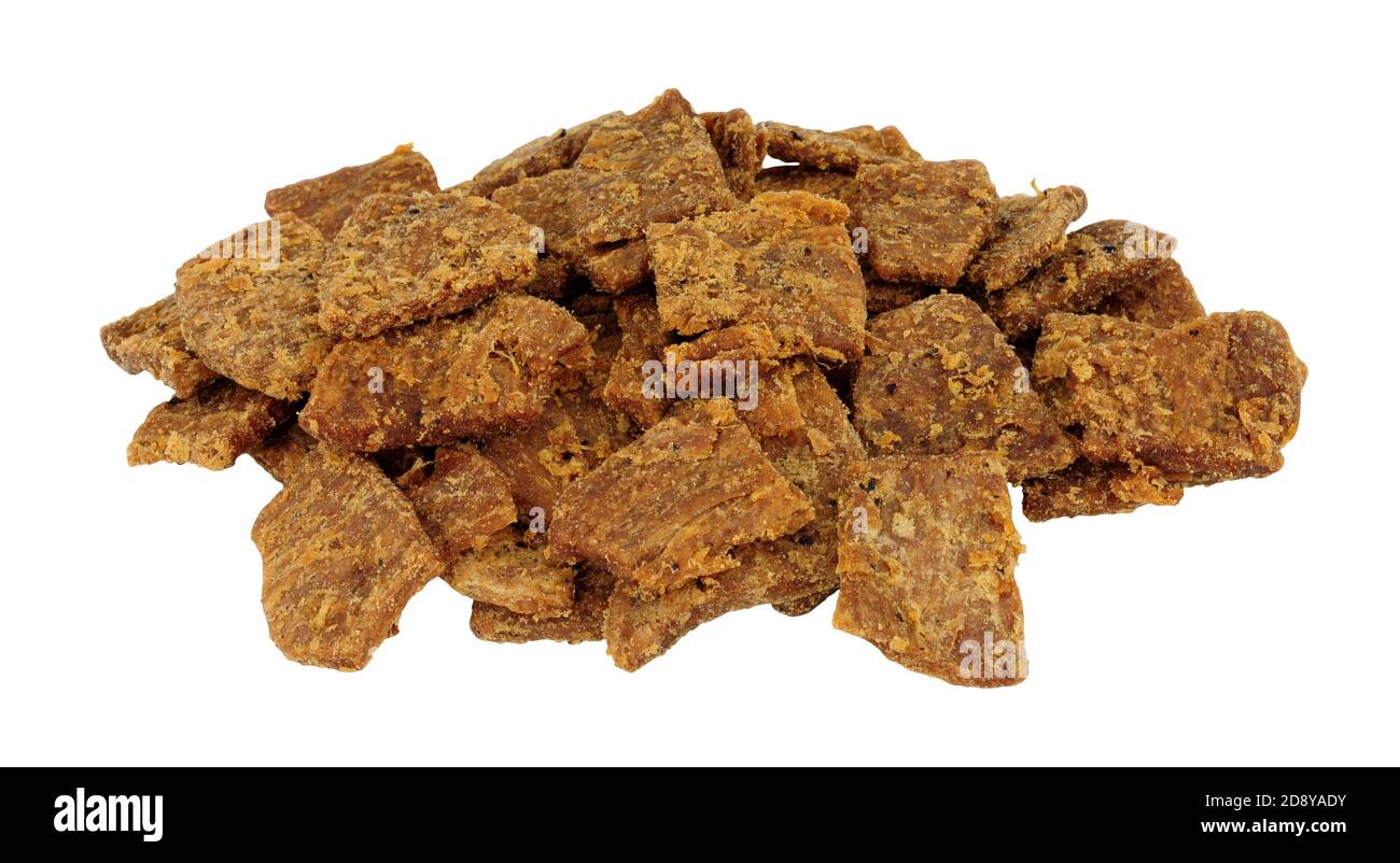 Plant based vegetarian high protein jerky snack isolated on a white