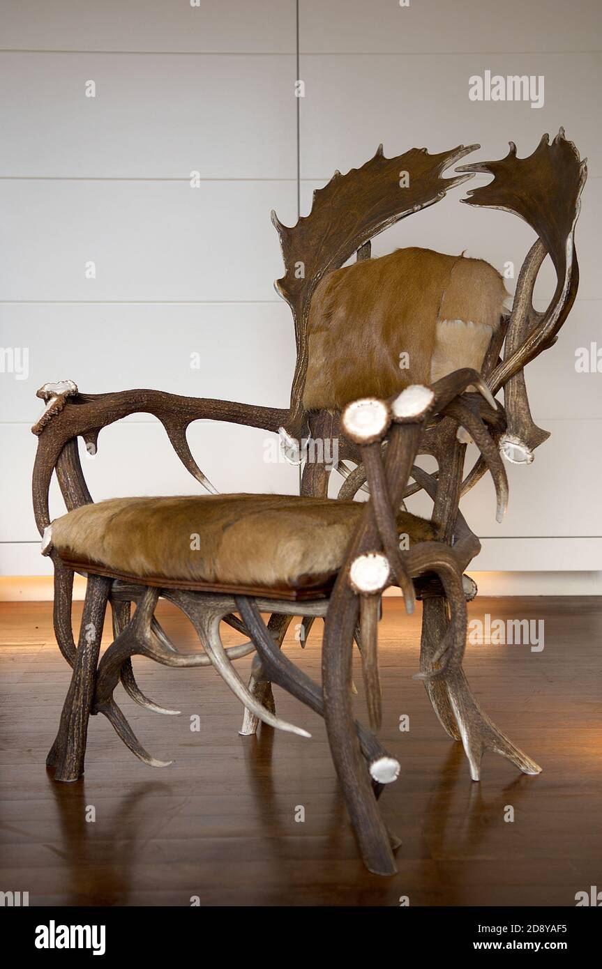 a chair made with the horns of deer,crafts of South Tyrol Stock Photo ...