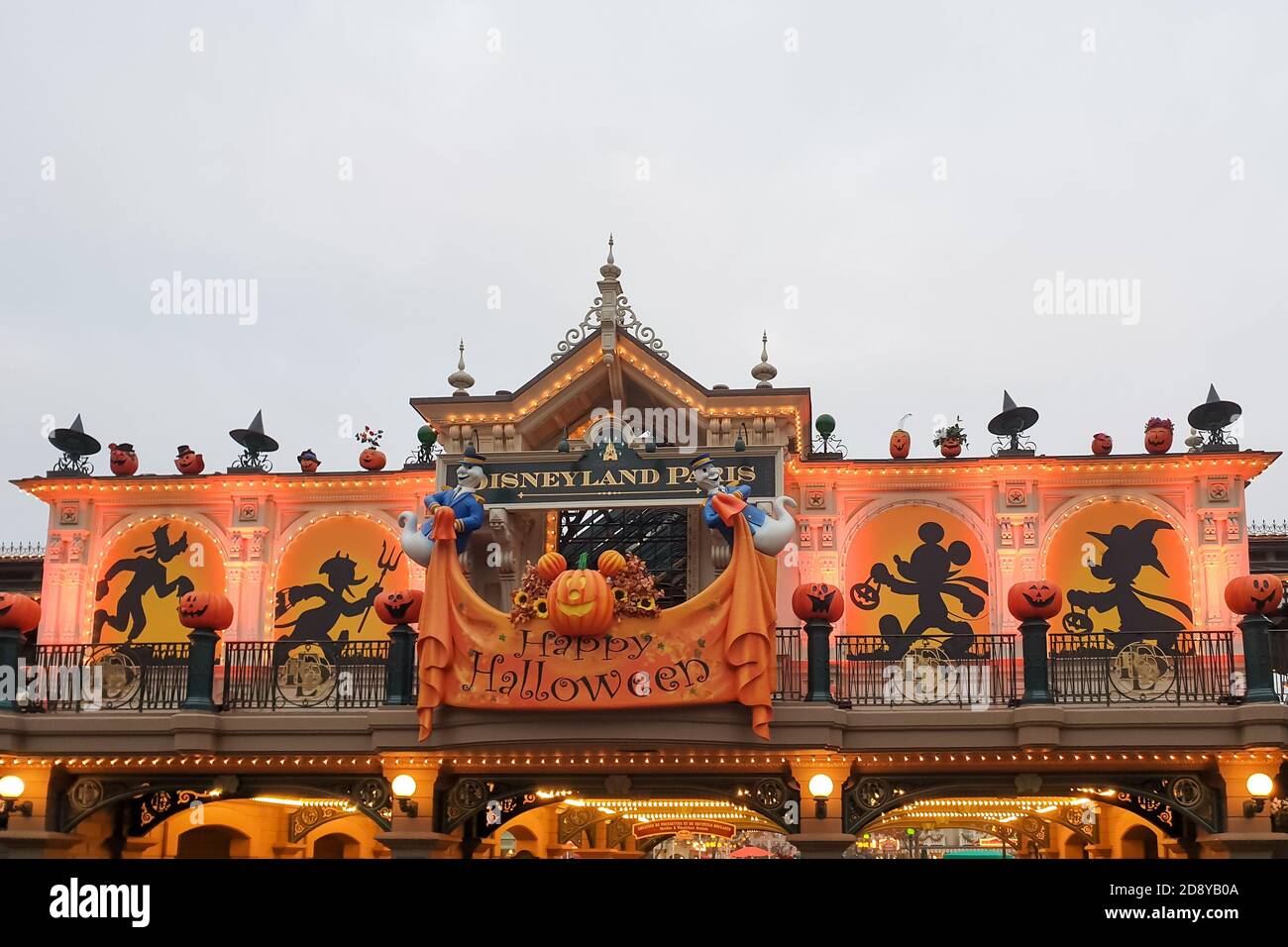 Chessy, France - October 10, 2020: Season Halloween in Disneyland Paris before another closure due to the coronavirus crisis. Stock Photo