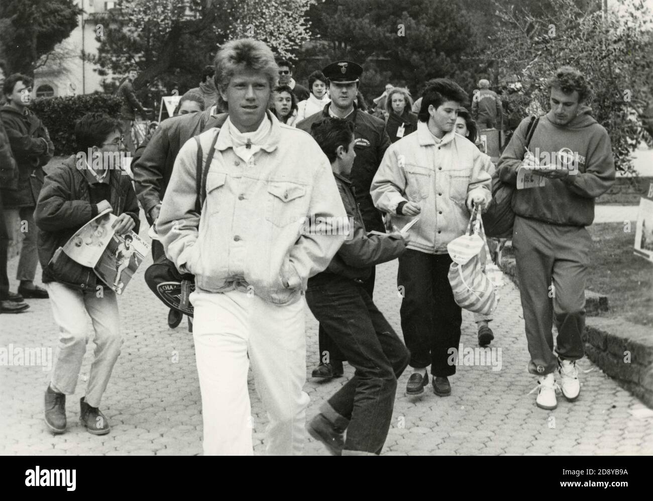 The Swedish tennis players signing autographs at the Davis Cup playoff, Italy 1987 Stock Photo