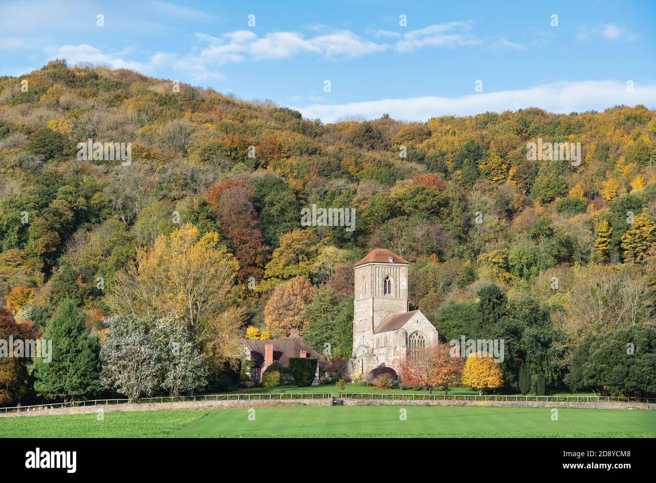 Little Malvern Priory in autumn. Little Malvern, Worcestershire, England Stock Photo