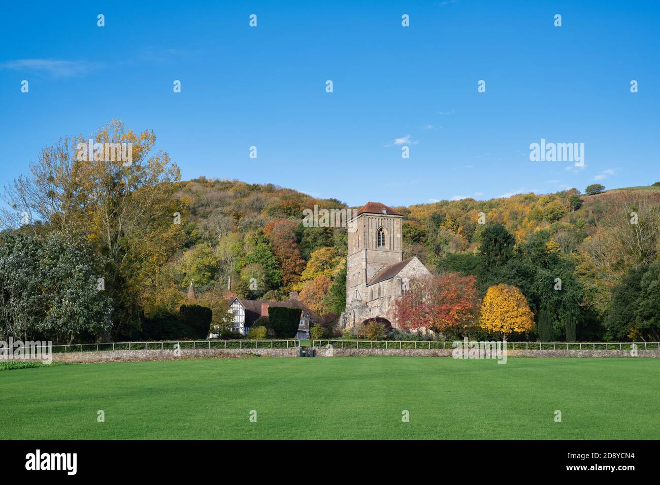 Little Malvern Priory in autumn. Little Malvern, Worcestershire, England Stock Photo