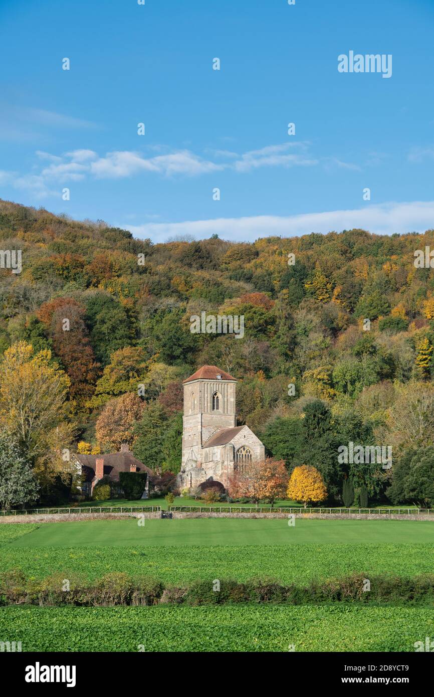 Little Malvern Priory in autumn. Little Malvern, Worcestershire, England Stock Photo