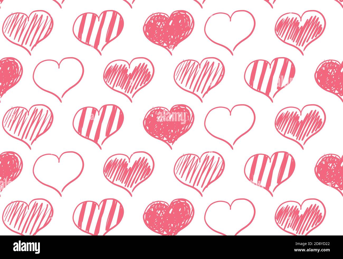 vector seamless pattern of hand-drawn red hearts Stock Vector Image ...