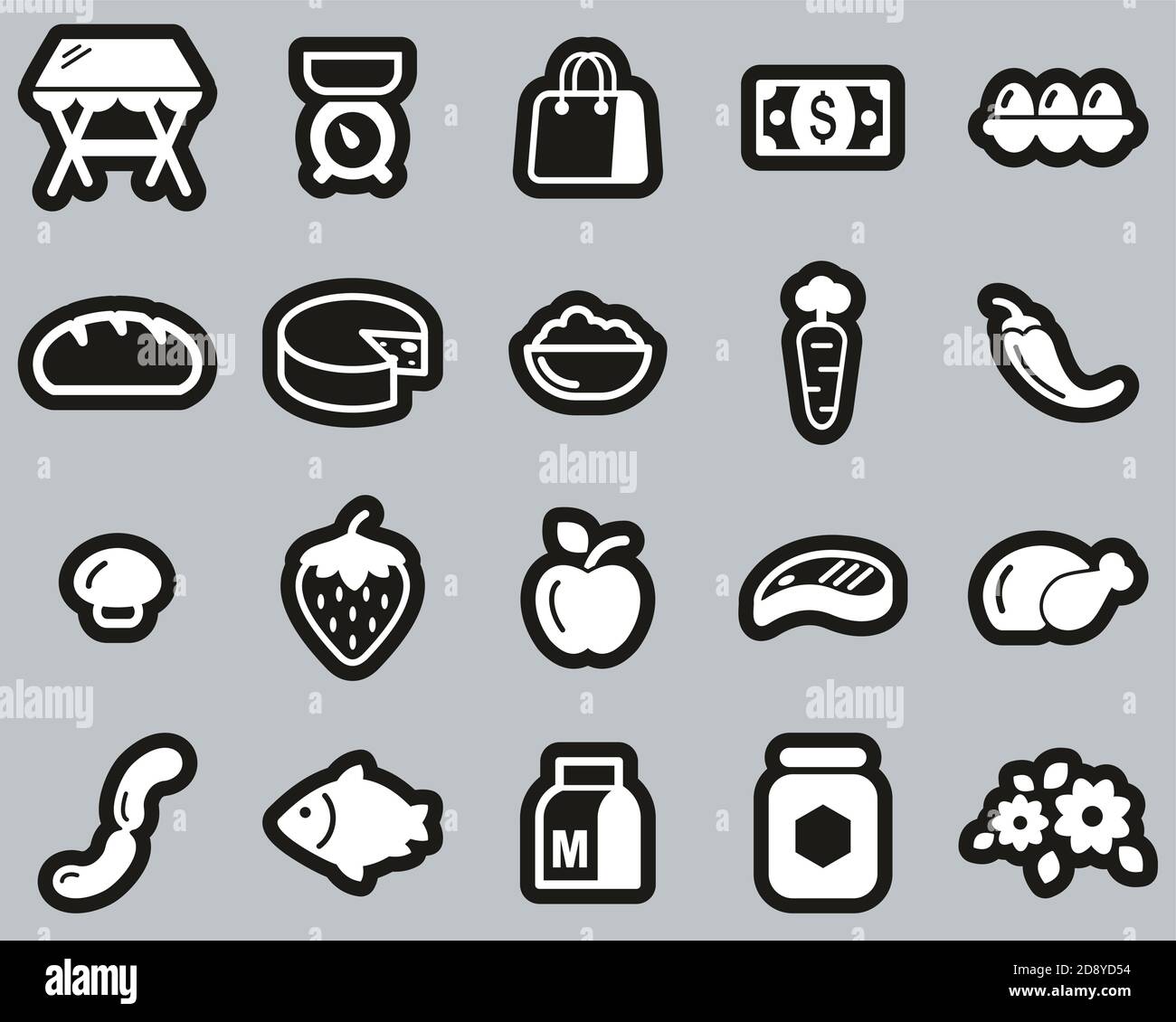 Market Place Or Market Stand Icons White On Black Sticker Set Big Stock ...