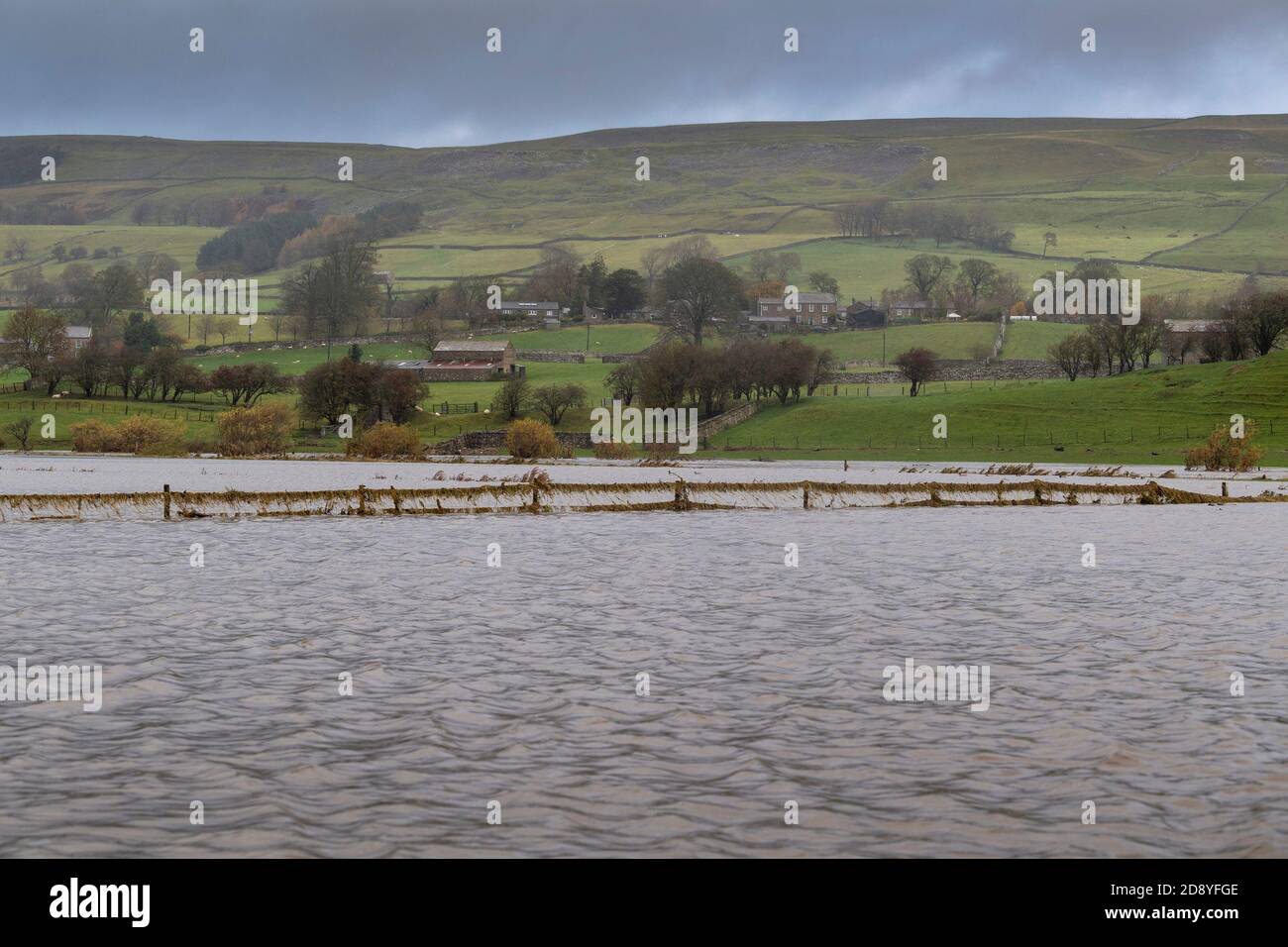 Wensleydale, North Yorkshire, UK. 2nd November, 2020. Storm Aiden swept through Wensleydale overnight causing damage and flooding. At one time the market town of Hawes was cut off due to rising flood water after the River Ure burst its banks. Credit: Wayne HUTCHINSON/Alamy Live News Stock Photo