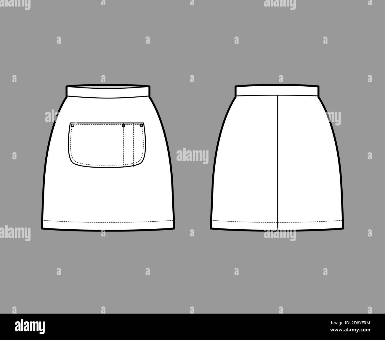 Skirt apron technical fashion illustration with mini silhouette, pencil ...