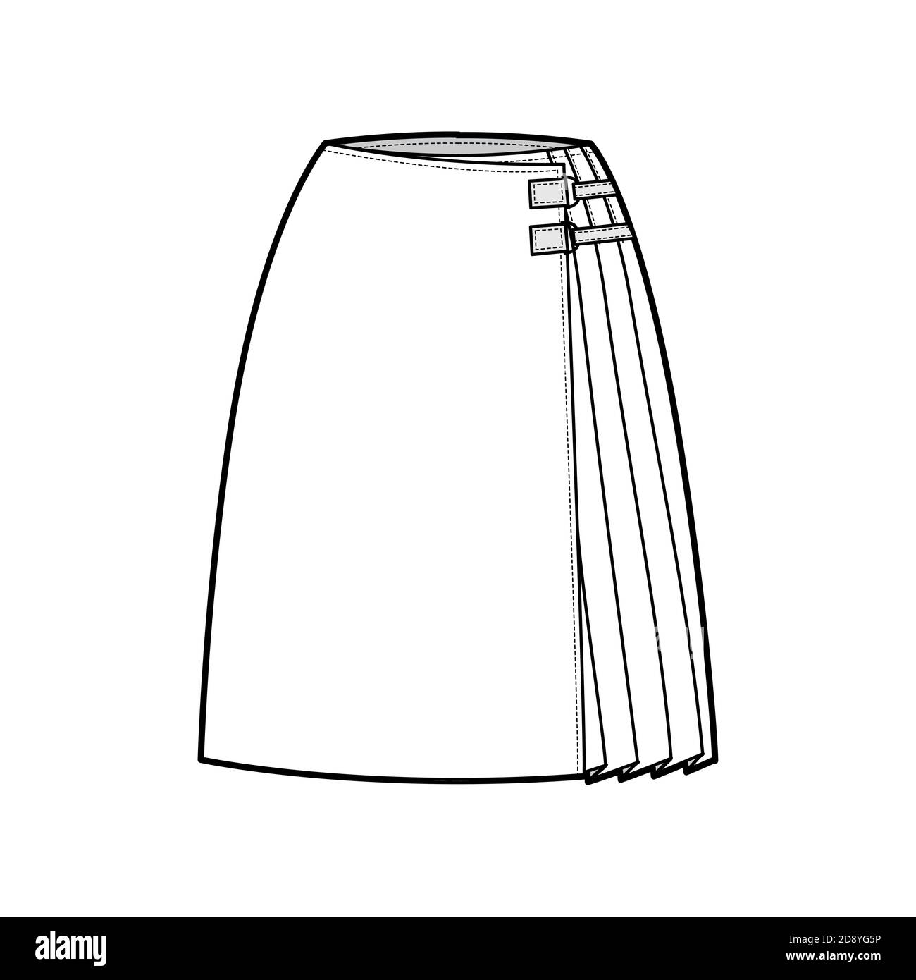 Download Skirt Kilt Wrap Technical Fashion Illustration With Straight Knee Silhouette Close With Carabiner Connector Flat Bottom Template Front White Color Style Women Men Unisex Cad Mockup Stock Vector Image Art