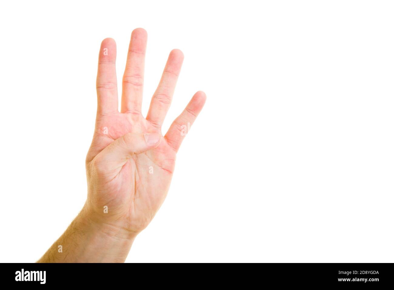 Hand shows four fingers Stock Photo Alamy
