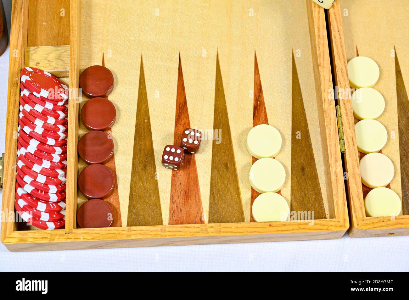 backgammon-board-with-game-pieces-markers-and-dices-stock-photo-alamy