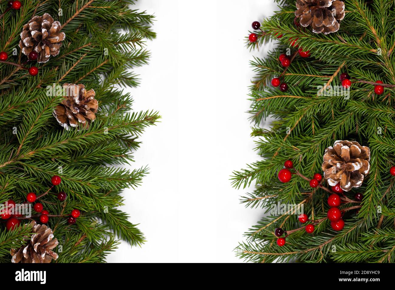 Christmas white blank card with copy space and frame decor of fir tree ...