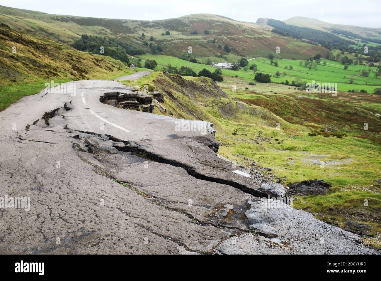 Broken Road, the old A625 on the lows slopes of Mam Tor, Castleton, Derbyshire, UK Stock Photo