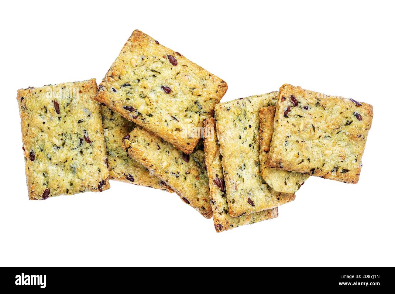 Cereal crackers isolated on white background. Crispy cracker heap with ...