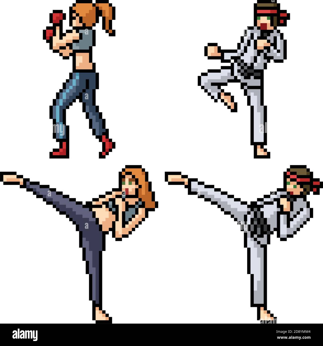 pixel art set isolated martial art fighter Stock Vector Image & Art - Alamy