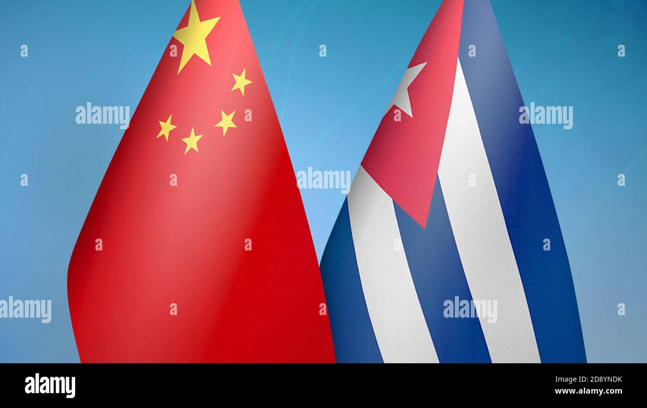 China and Cuba two flags Stock Photo