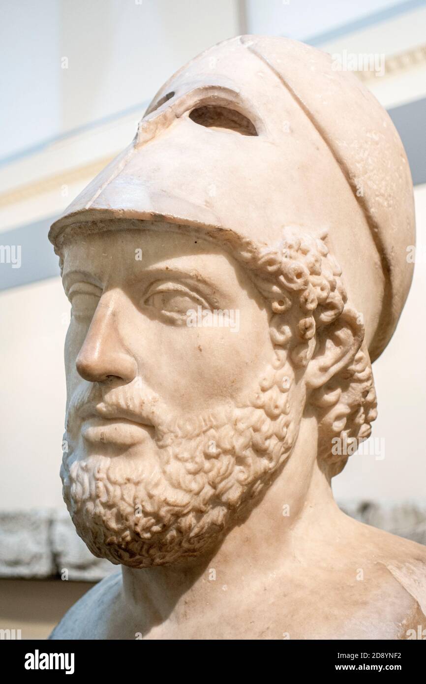 UK, British Museum, bust of Pericles, ruler of golden age Athens, 2nd Century Roman copy of a Greek original Stock Photo