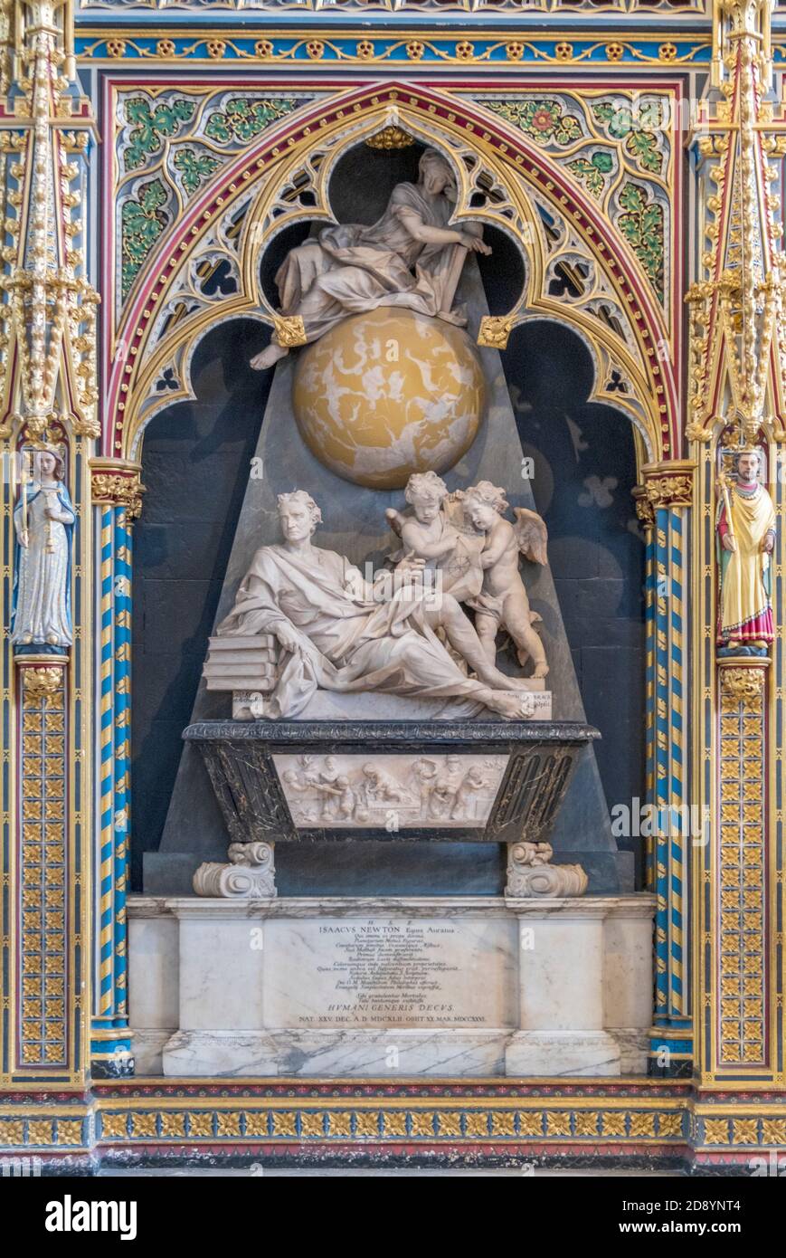 London, Westminster Abbey, monument and tomb to Isaac Newton by Michael Rysbrack and William Kent Stock Photo