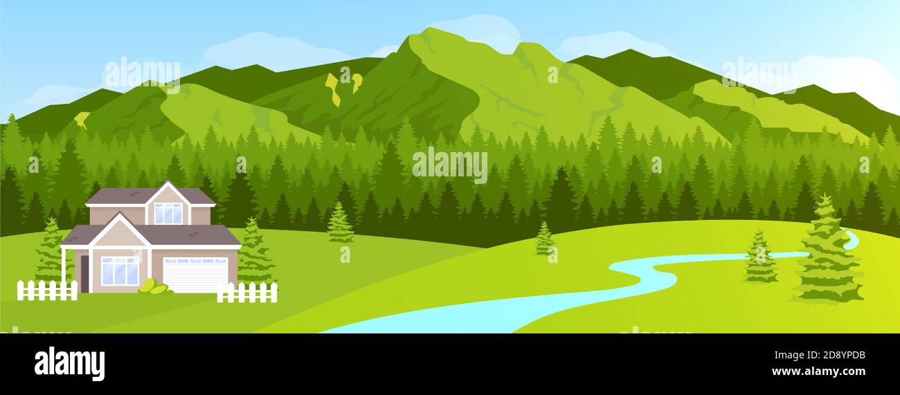 House in mountains flat color vector illustration Stock Vector Image ...