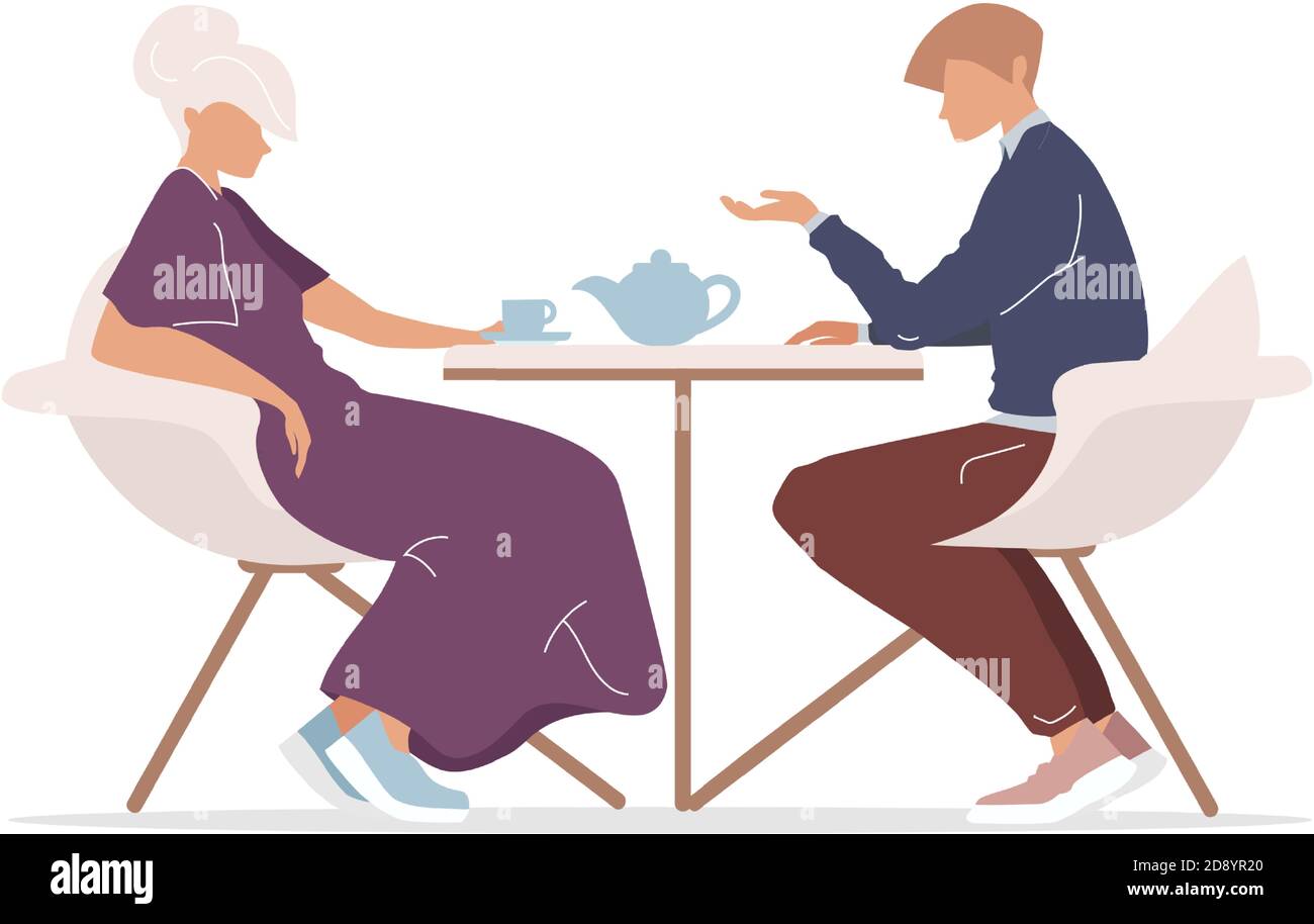 Man and woman drinking tea flat color vector faceless characters Stock Vector