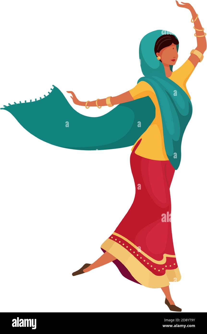 Dancing indian female flat color vector faceless character Stock Vector ...