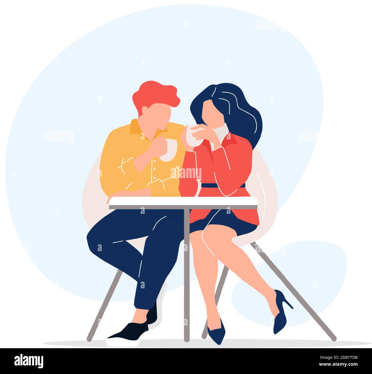 Couple drinking tea flat color vector faceless characters Stock Vector