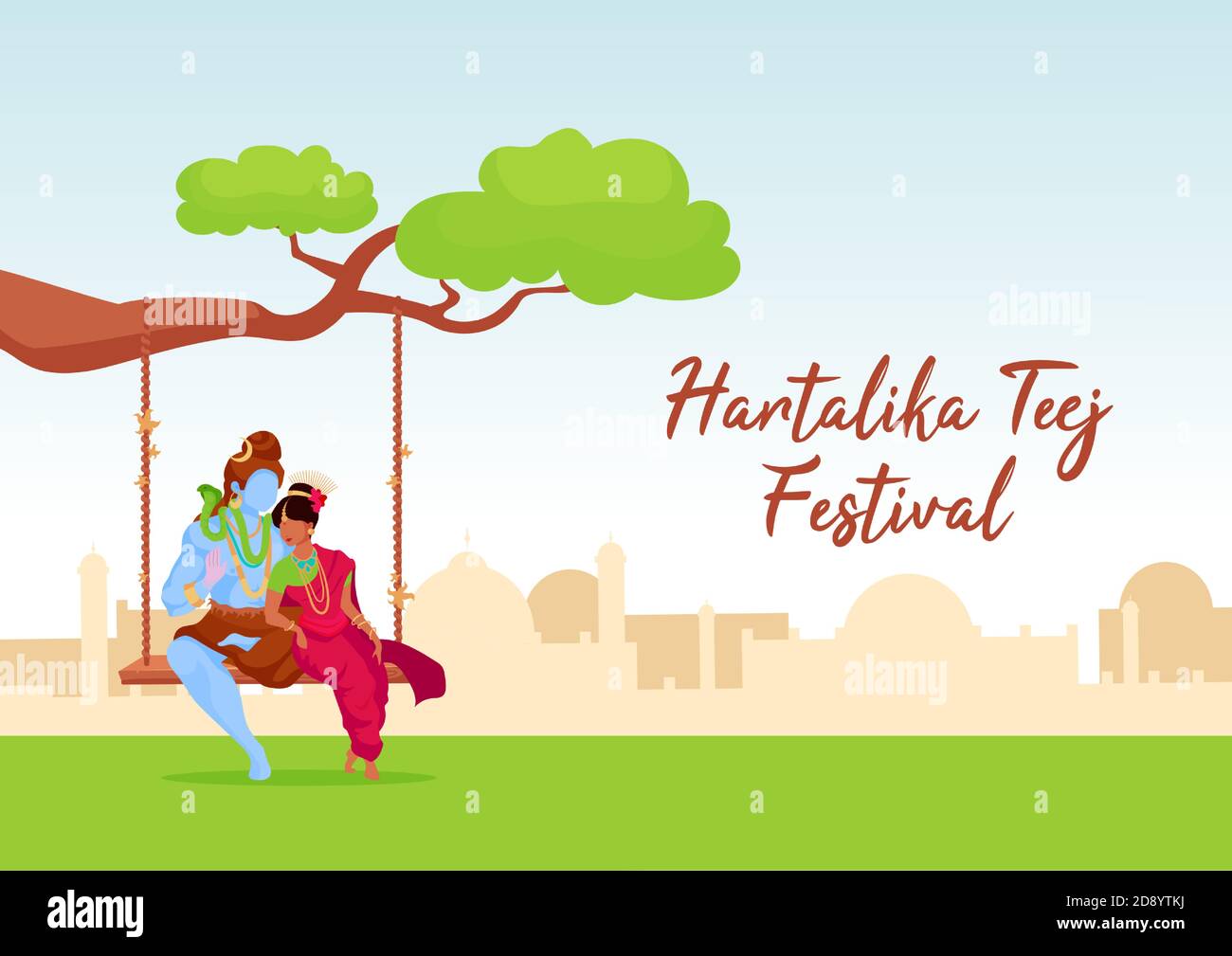 Hartalika teej festival poster flat vector template Stock Vector ...