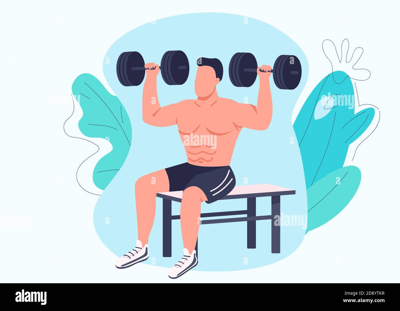 Man working out with dumbbells flat color vector faceless character Stock Vector